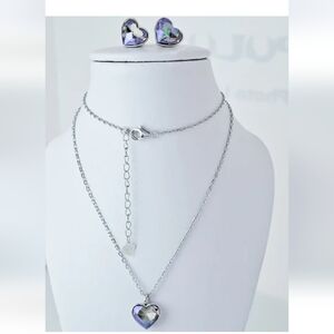 Elegant Silver Heart Necklace and Earring Set